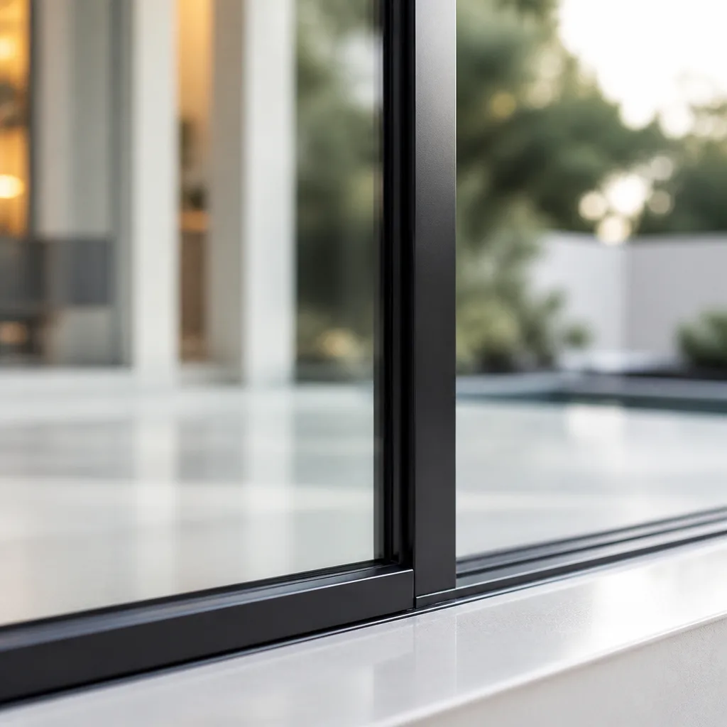 Modern black aluminum frame window door system detail